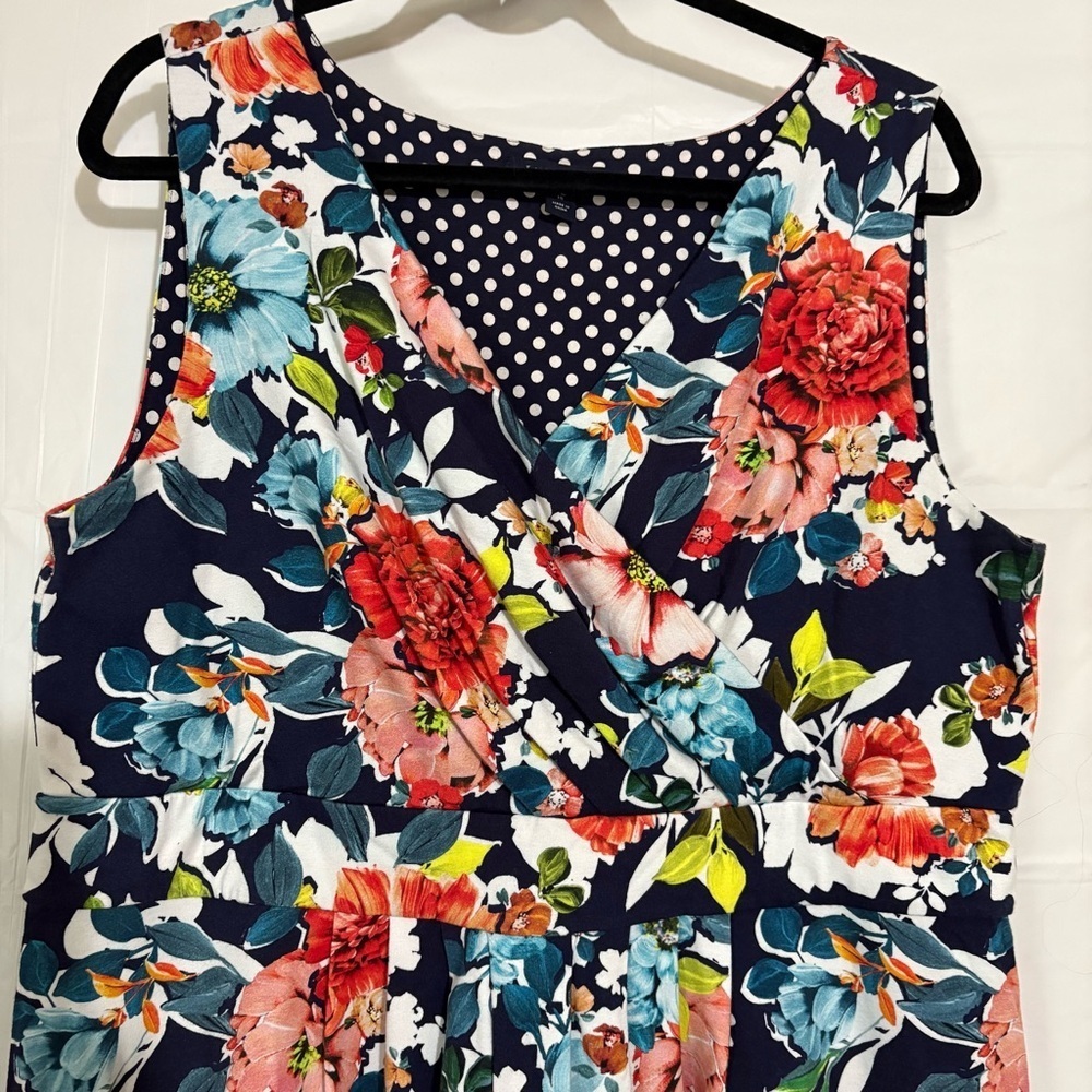 Land’s End-Floral Sleeveless Dress - Navy and Multicolor SZ XL - Picture 2 of 5